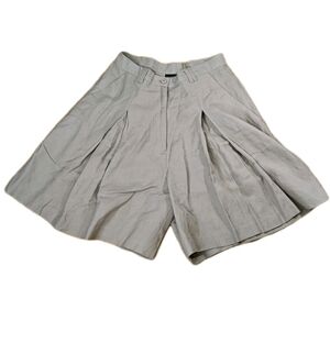 Boutique Europa Linen Pleated Shorts Woman Size 8/26" Beige Khaki Woven A-Line